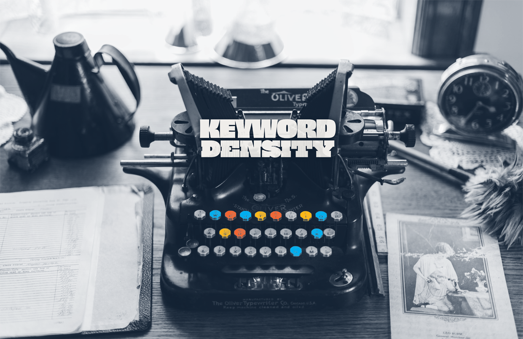 an old typewriter with colorful keys and the words keyword density over the top